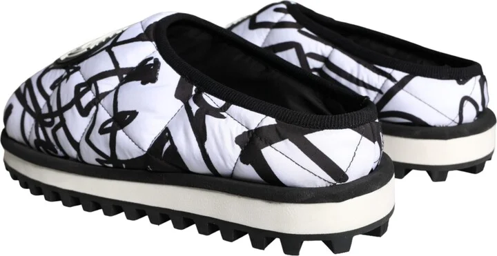Black White Quilted Logo Sandals Slides Men's Shoes - Image 4