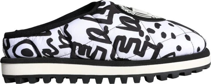 Black White Quilted Logo Sandals Slides Men's Shoes
