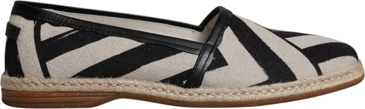 Black White Stripes Slip On Espadrille Men's Shoes
