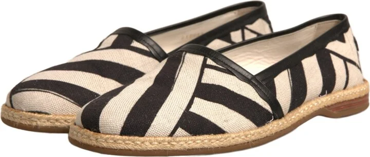 Black White Stripes Slip On Espadrille Men's Shoes (Pre-Owned) - Image 4