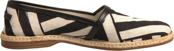 Black White Stripes Slip On Espadrille Men's Shoes (Pre-Owned)