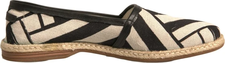 Black White Stripes Slip On Espadrille Men's Shoes (Pre-Owned)