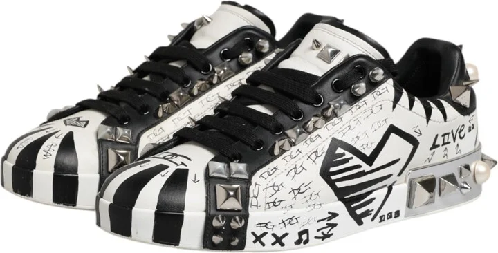 Black White Studded Low Top Sneakers Men's Shoes (Pre-Owned) - Image 4