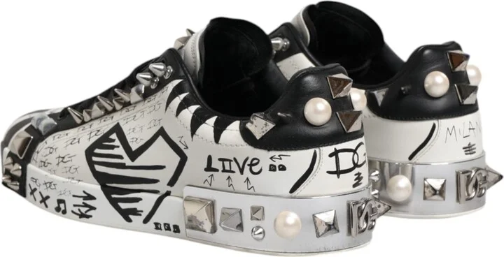 Black White Studded Low Top Sneakers Men's Shoes (Pre-Owned) - Image 5