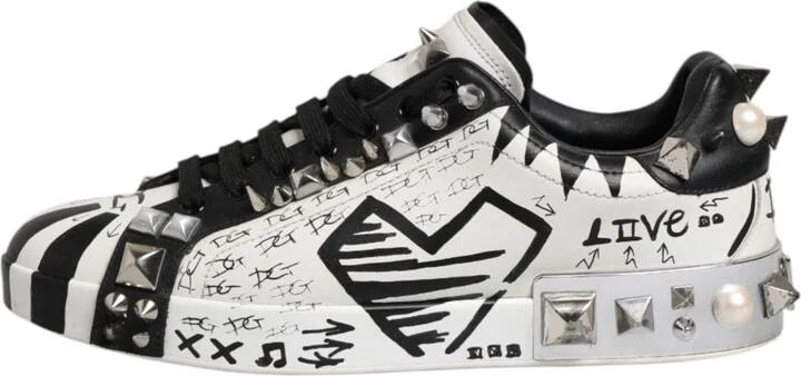 Black White Studded Low Top Sneakers Men's Shoes (Pre-Owned) - Image 6