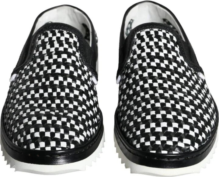 Black White Weaved Slip On Men Loafers Men's Shoes - Image 2