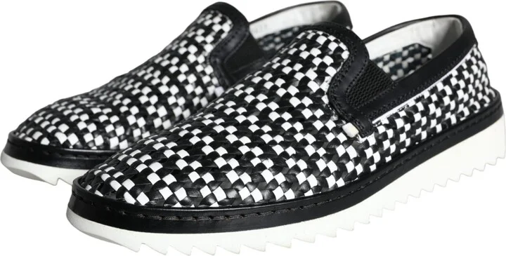 Black White Weaved Slip On Men Loafers Men's Shoes - Image 3
