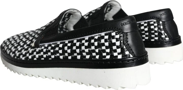 Black White Weaved Slip On Men Loafers Men's Shoes - Image 4