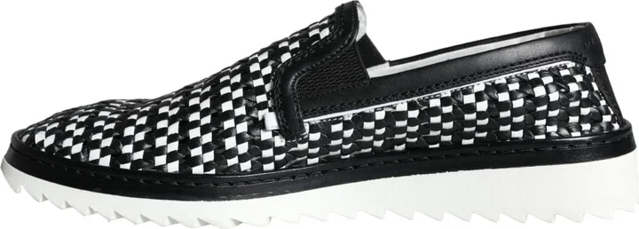 Black White Weaved Slip On Men Loafers Men's Shoes - Image 5