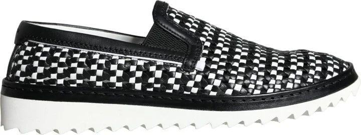Black White Weaved Slip On Men Loafers Men's Shoes
