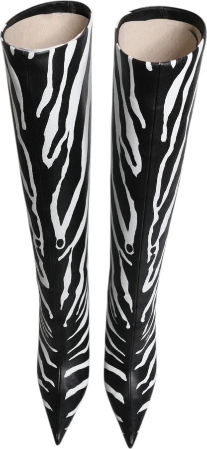 Black White Zebra Heels High Boots Women's Shoes - Image 3