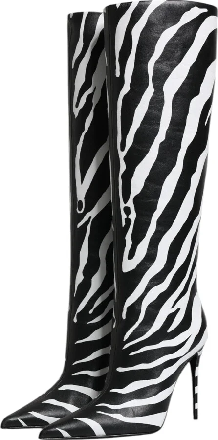 Black White Zebra Heels High Boots Women's Shoes - Image 4