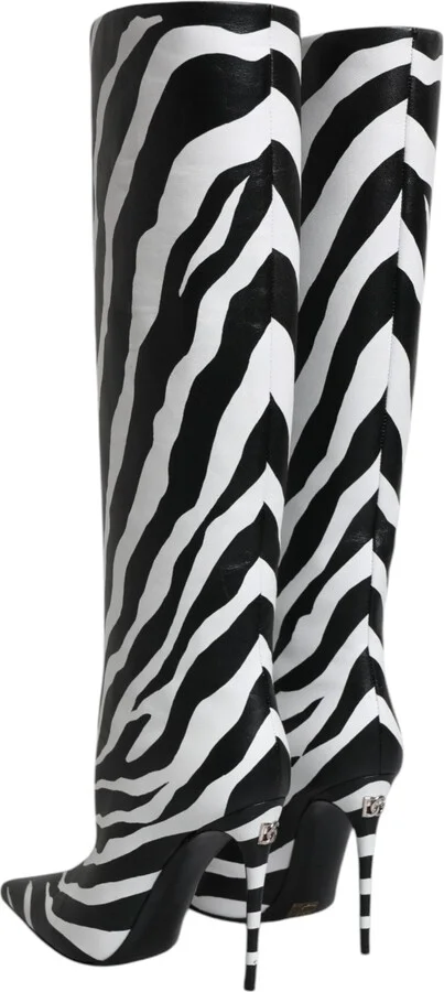 Black White Zebra Heels High Boots Women's Shoes - Image 5