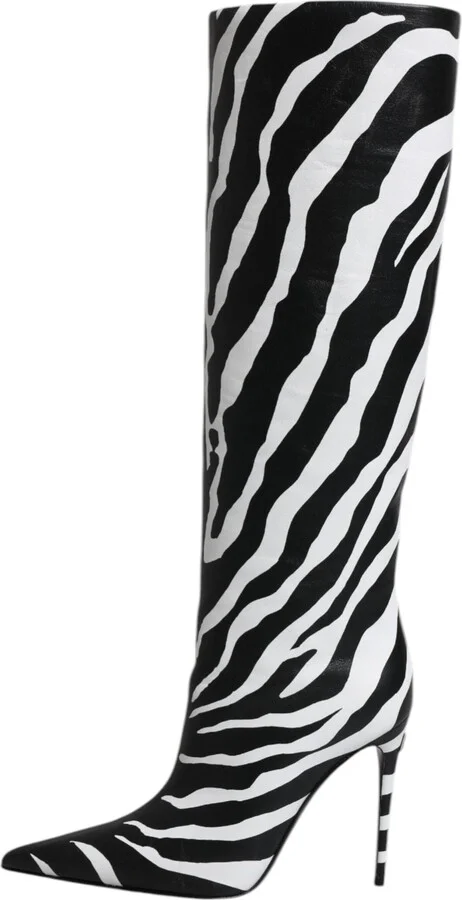 Black White Zebra Heels High Boots Women's Shoes - Image 6