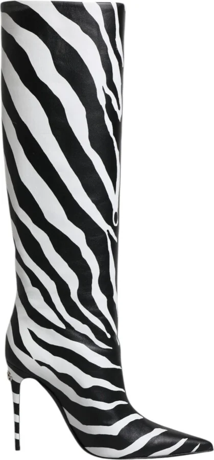 Black White Zebra Heels High Boots Women's Shoes