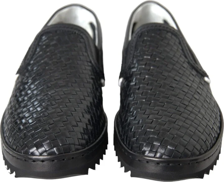 Black Woven Buffalo Leather Men Loafers Men's Shoes - Image 2