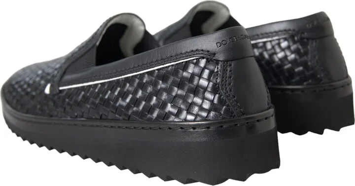 Black Woven Buffalo Leather Men Loafers Men's Shoes - Image 4