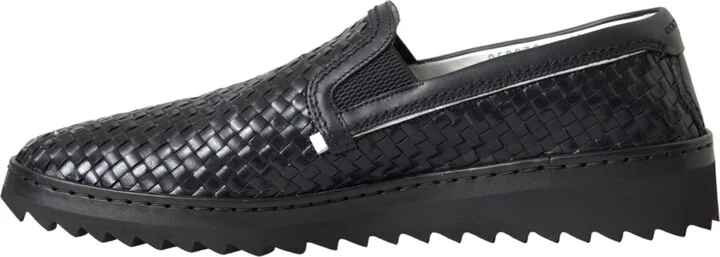 Black Woven Buffalo Leather Men Loafers Men's Shoes - Image 5