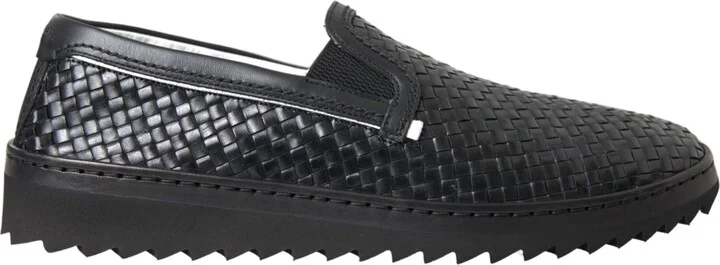 Black Woven Buffalo Leather Men Loafers Men's Shoes