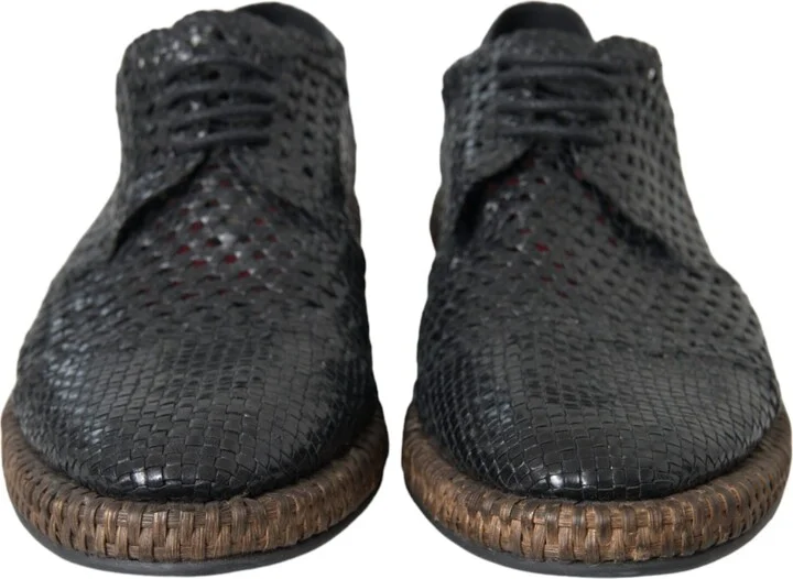 Black Woven Goat Leather Lace Up Derby Men's Shoes - Image 2