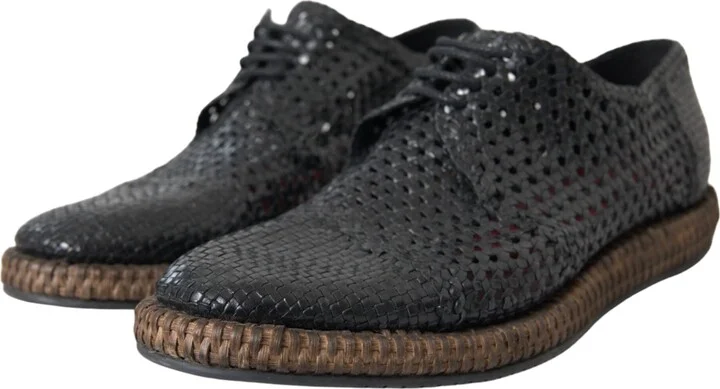Black Woven Goat Leather Lace Up Derby Men's Shoes - Image 3