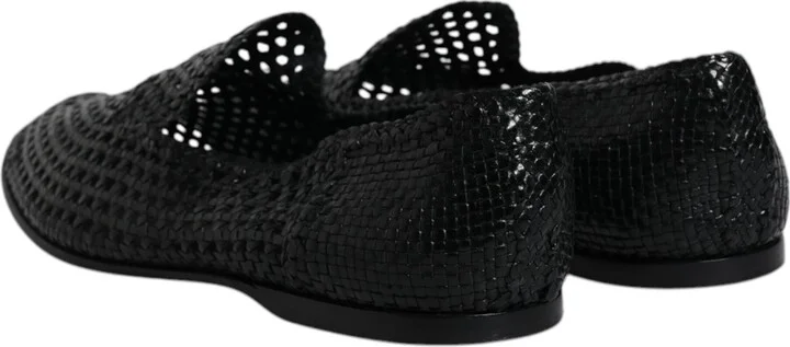 Black Woven Leather Slip On Loafers Men's Shoes (Pre-Owned) - Image 5