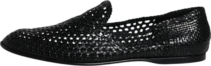 Black Woven Leather Slip On Loafers Men's Shoes (Pre-Owned) - Image 6