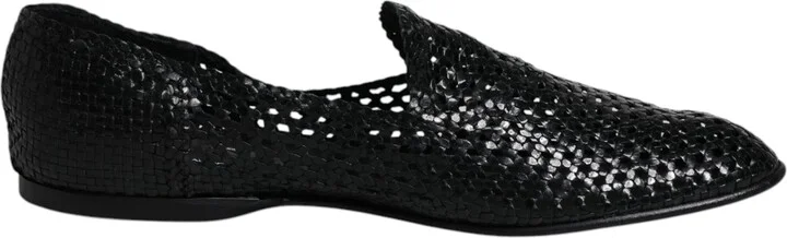 Black Woven Leather Slip On Loafers Men's Shoes (Pre-Owned)