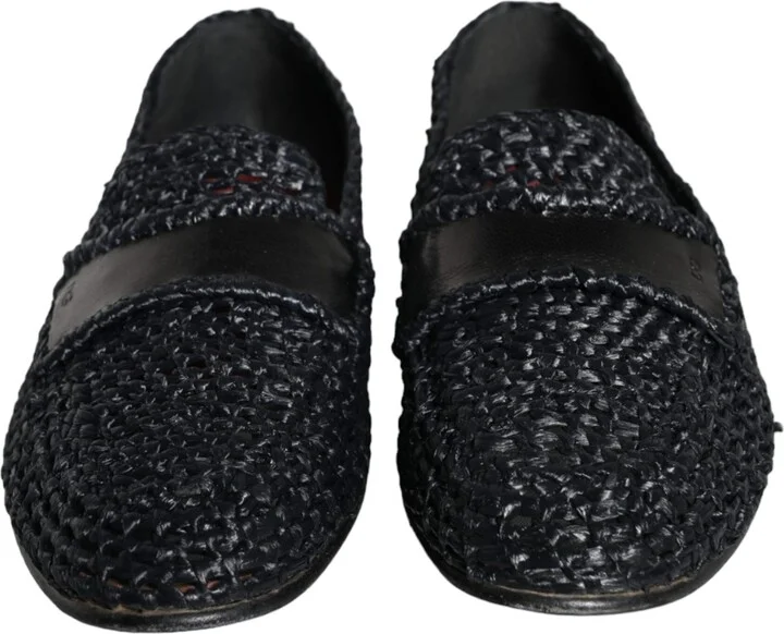 Black Woven Raffia Slip On Loafers Men Men's Shoes (Pre-Owned) - Image 2