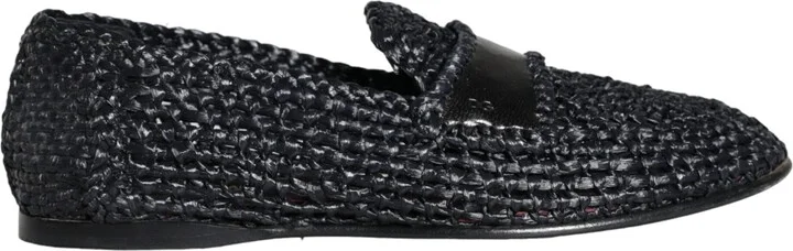 Black Woven Raffia Slip On Loafers Men Men's Shoes (Pre-Owned)