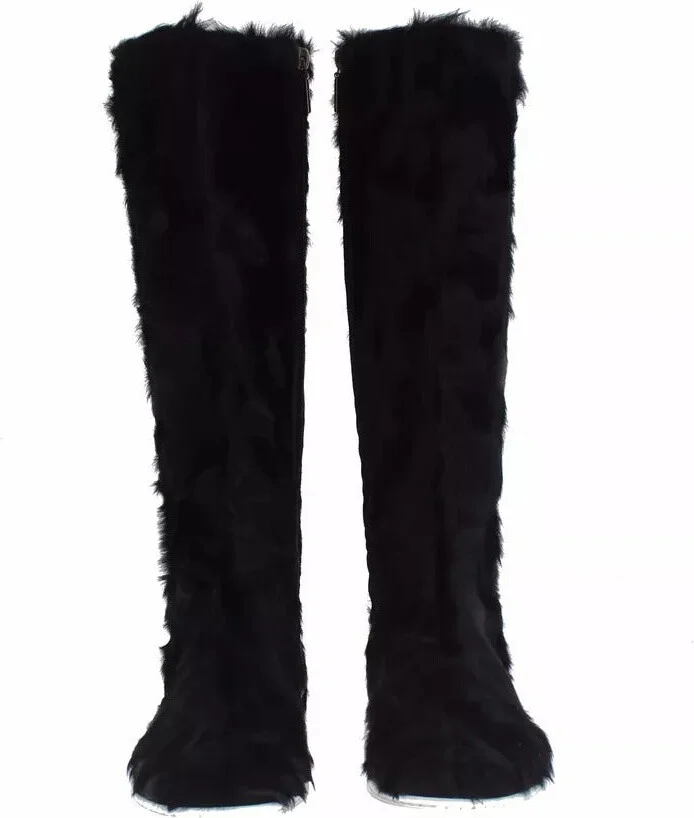 Black Xiangao Lamb Fur Leather Boots Women's Shoes - Image 2