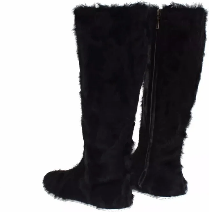 Black Xiangao Lamb Fur Leather Boots Women's Shoes - Image 4