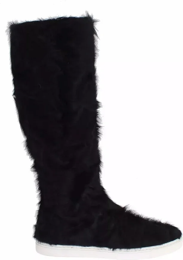 Black Xiangao Lamb Fur Leather Boots Women's Shoes
