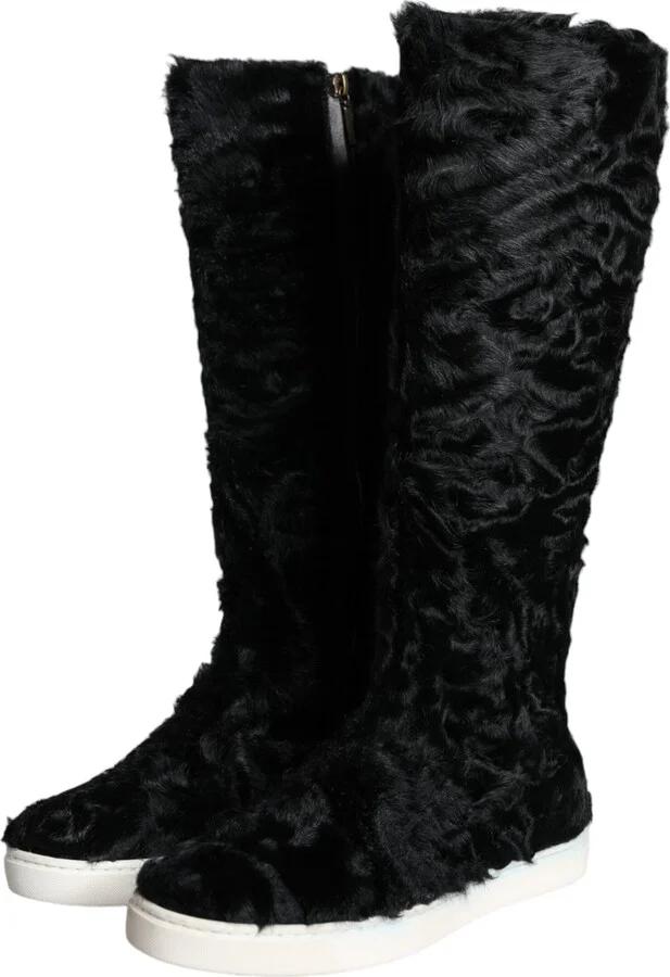 Black Xiangao Lamb Fur Leather Boots Women's Shoes (Pre-Owned) - Image 3