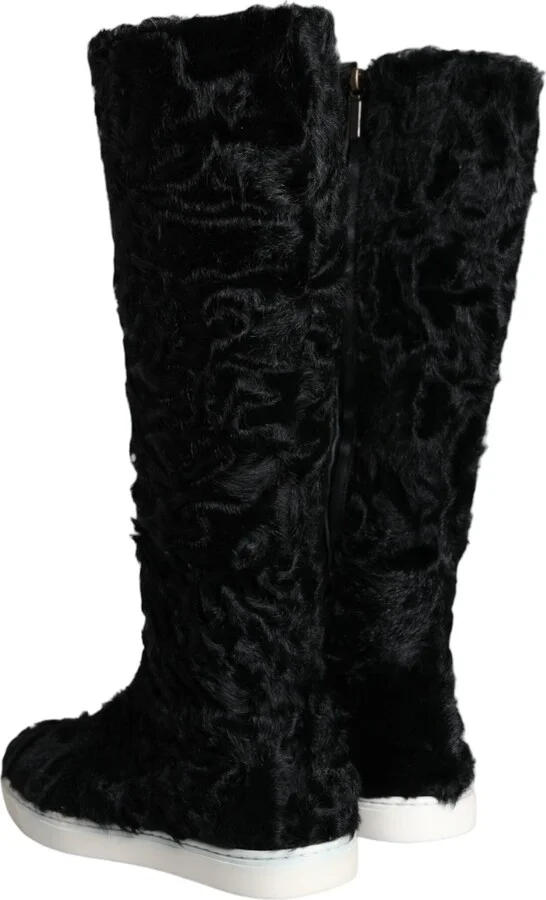 Black Xiangao Lamb Fur Leather Boots Women's Shoes (Pre-Owned) - Image 4