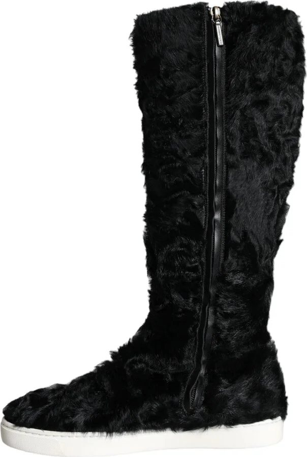 Black Xiangao Lamb Fur Leather Boots Women's Shoes (Pre-Owned) - Image 5