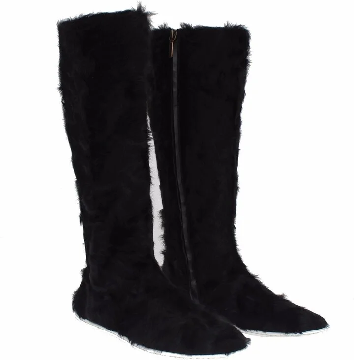 Black Xiangao Lamb Fur Leather Women's Boots - Image 3