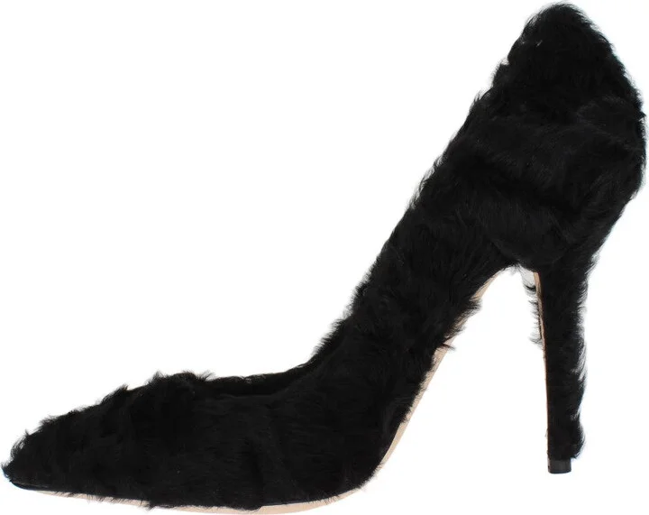 Black Xiangao Lamb Fur Leather Women's Pumps - Image 2