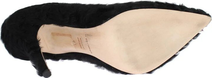 Black Xiangao Lamb Fur Leather Women's Pumps - Image 3