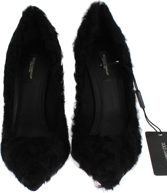 Black Xiangao Lamb Fur Leather Women's Pumps - Image 6
