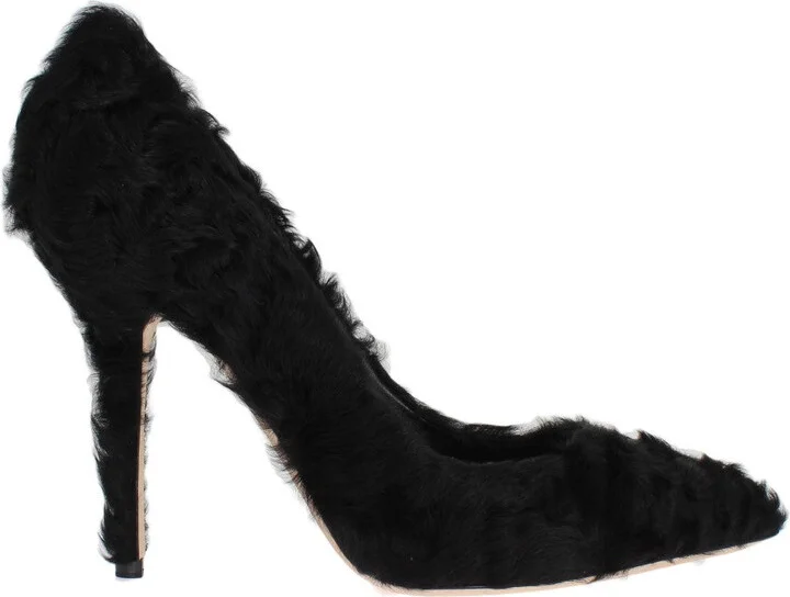 Black Xiangao Lamb Fur Leather Women's Pumps