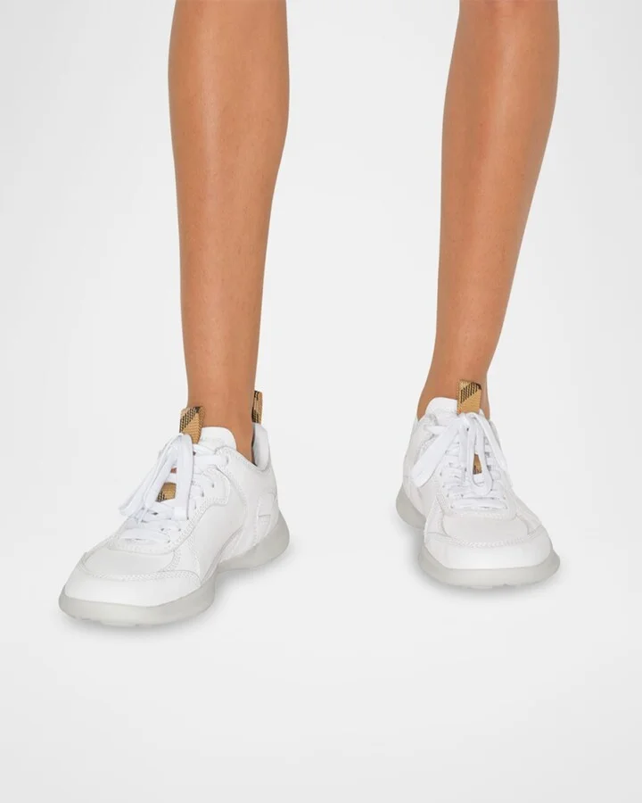 Blade Check Leather Trainer Sneakers - Image 2