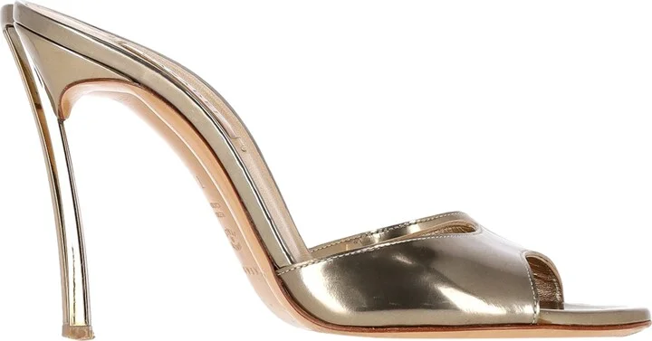Blade Flash Slip-On High-Heeled Sandals in Metallic Gold Leather