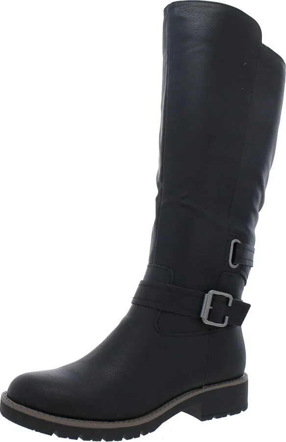 Blakelyy Womens Faux Leather Buckle Knee-High Boots