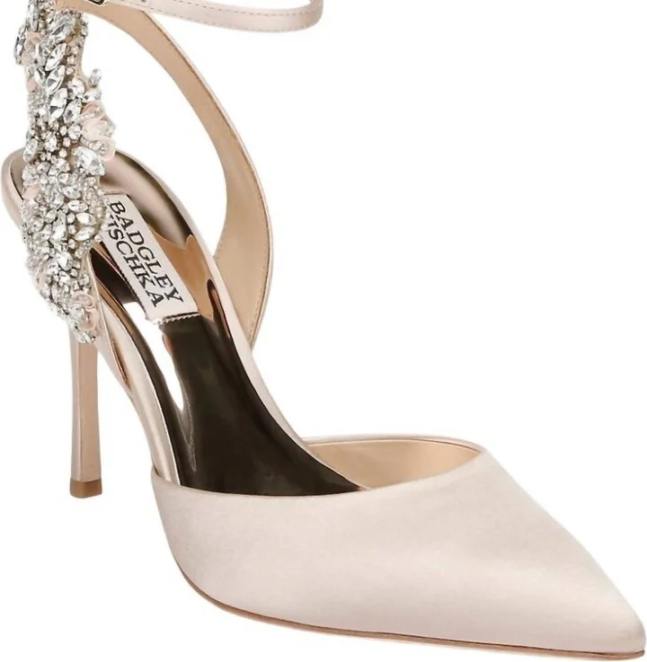 Blanca Crystal Embellished Bridal Pumps In Nude Satin