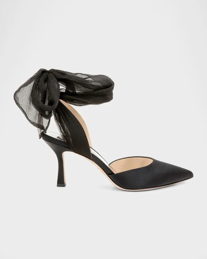 Blaze Satin Ankle-Wrap Halter Pumps
