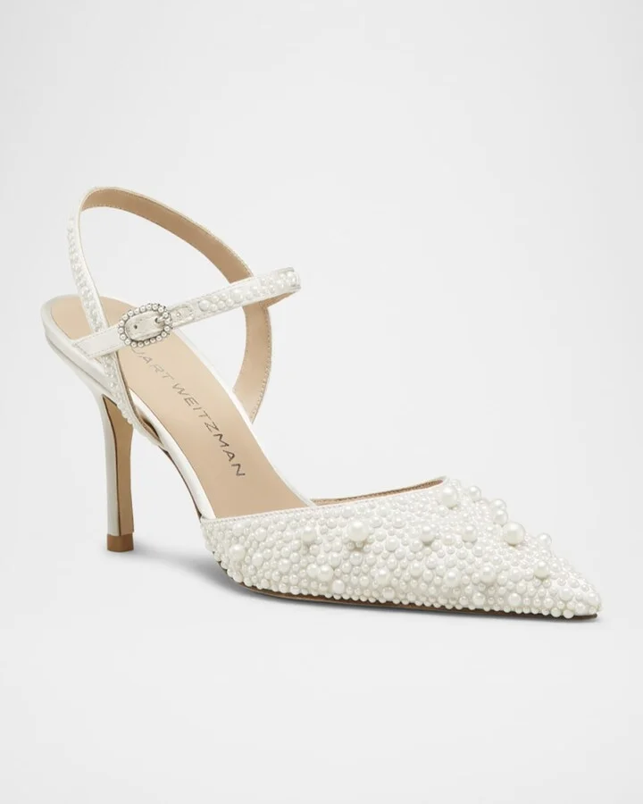 Bliss Pearly Pointed Satin Pumps - Image 2
