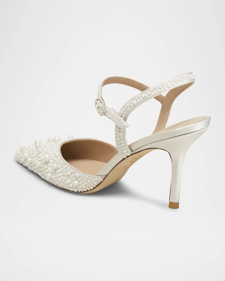 Bliss Pearly Pointed Satin Pumps - Image 7