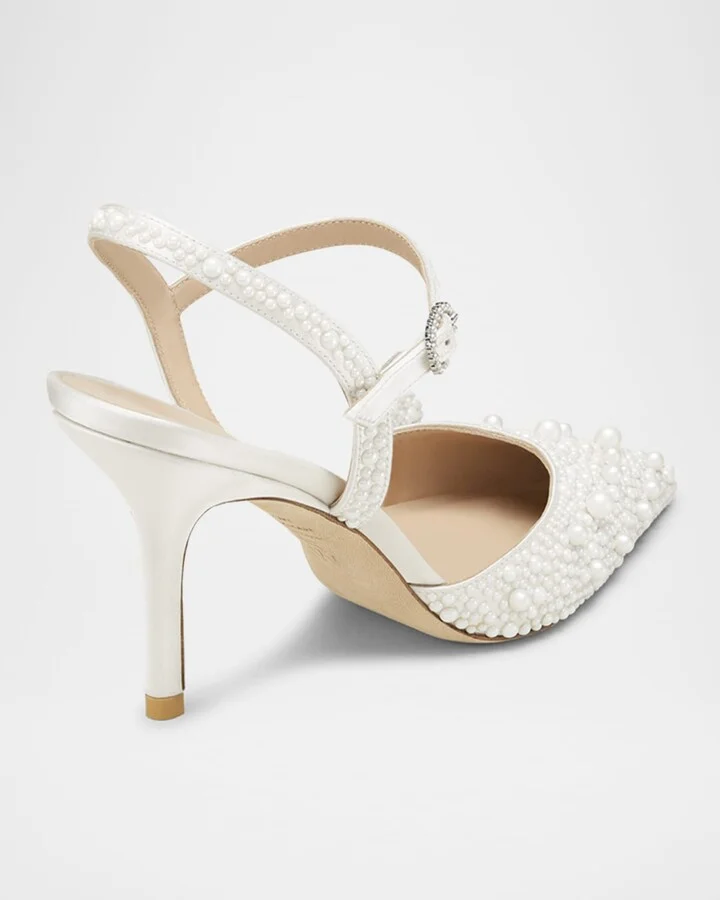 Bliss Pearly Pointed Satin Pumps - Image 9