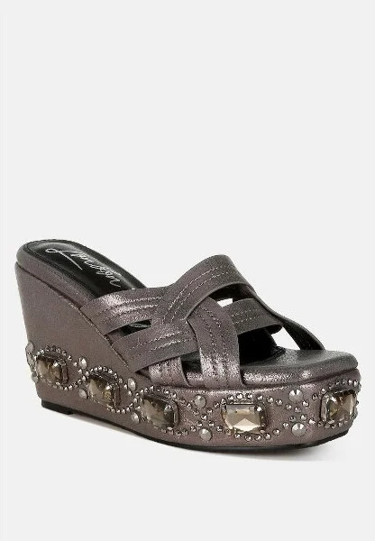 Blistronic Chunky Diamante & Rhinestone Cut-Out Sandals Women - Image 2
